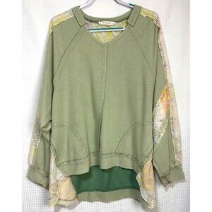 Blue Velvet Boho Quilted Patchwork Tunic Top Sz XL Grannycore Cottagecore Waffle